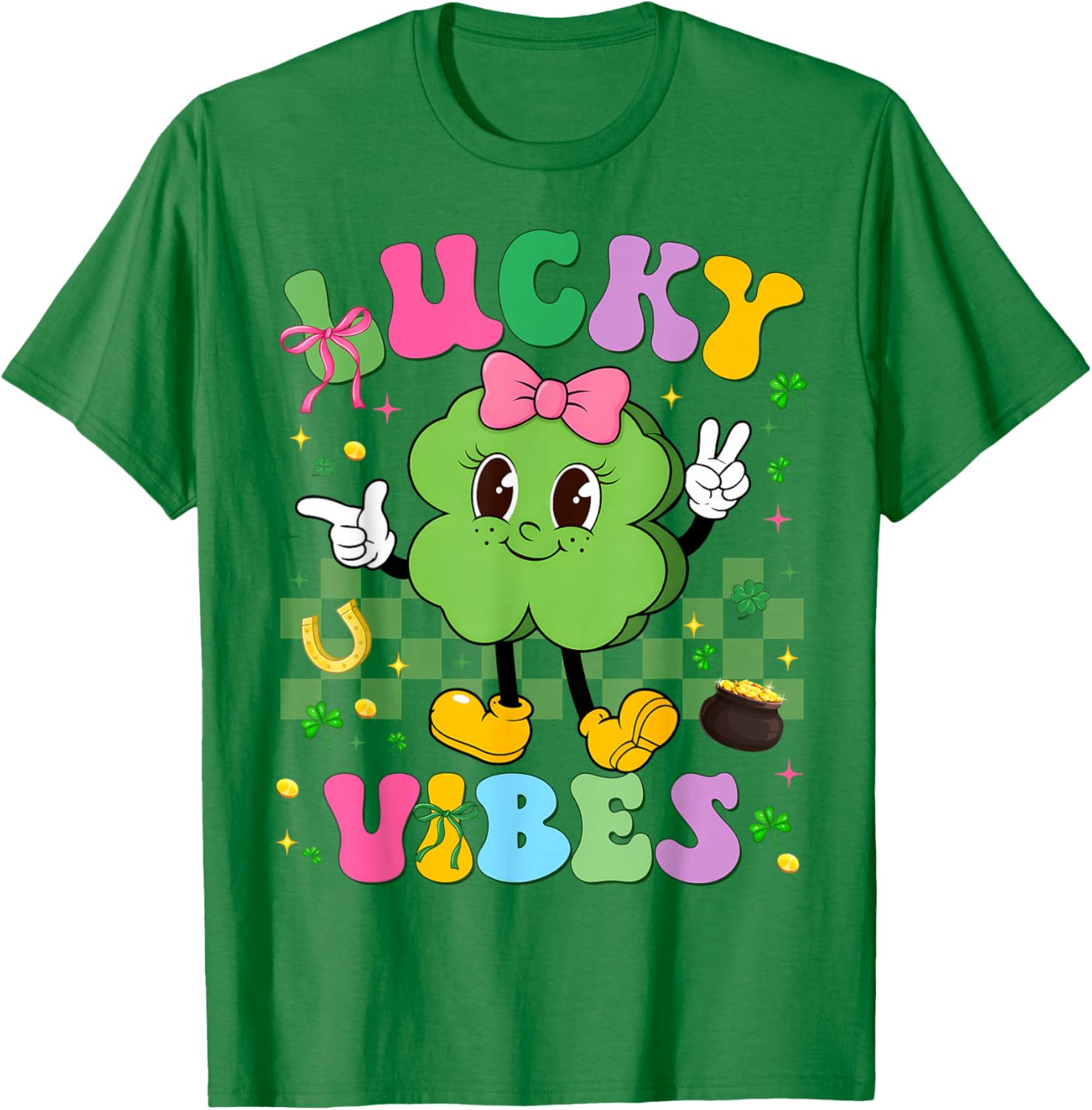 Lucky Vibes Shamrock Irish St Patricks Women Kid Toddler Gir T-Shirt - T-Shirt | Irish Green