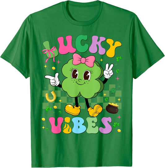 Lucky Vibes Shamrock Irish St Patricks Women Kid Toddler Gir T-Shirt - T-Shirt | Irish Green
