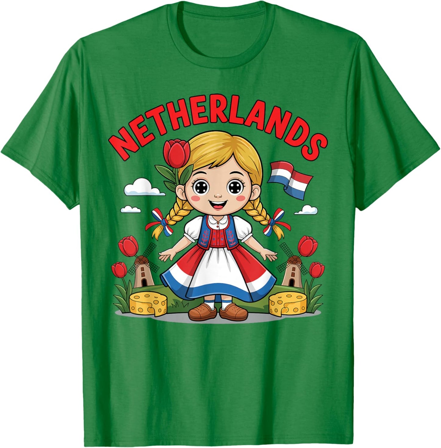 Cute Dutch Girl in Traditional Dress for Kids T-Shirt - T-Shirt | Irish Green