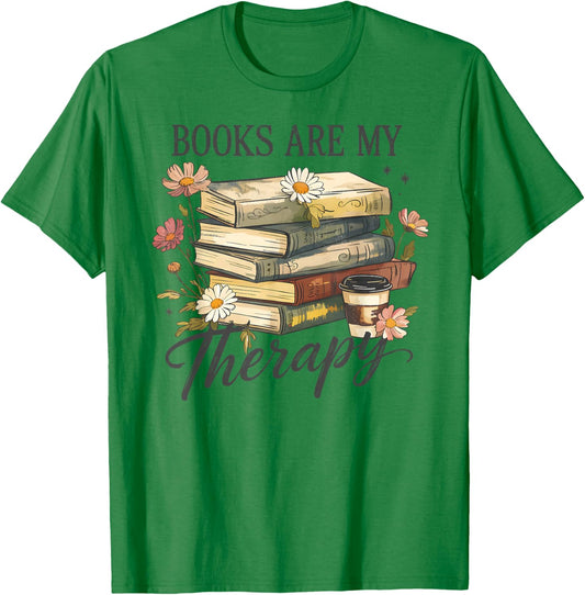 Vintage Floral Books are My Therapy Book Lover Reading T-Shirt - T-Shirt | Irish Green