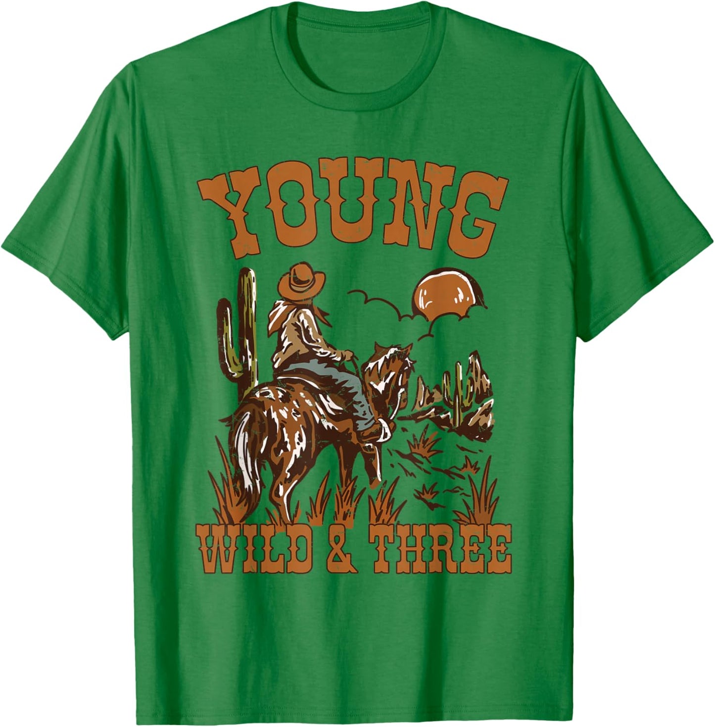 Young Wild and Three It's My 3rd Birthday Cowboy Bday Boys T-Shirt - T-Shirt | Irish Green