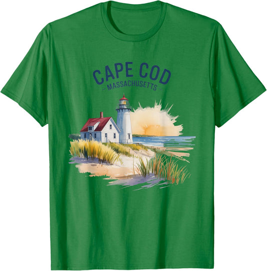 Cape Cod Massachusetts Vintage Watercolor Scenic Travel T-Shirt - T-Shirt | Irish Green