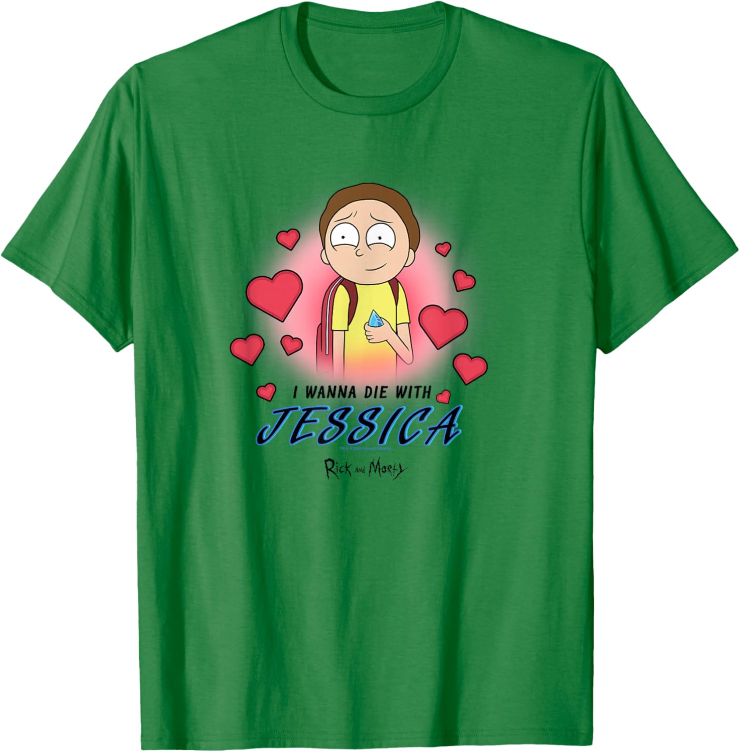 Rick and Morty Die with Jessica Valentine's Hearts Cartoon T-Shirt - T-Shirt | Irish Green