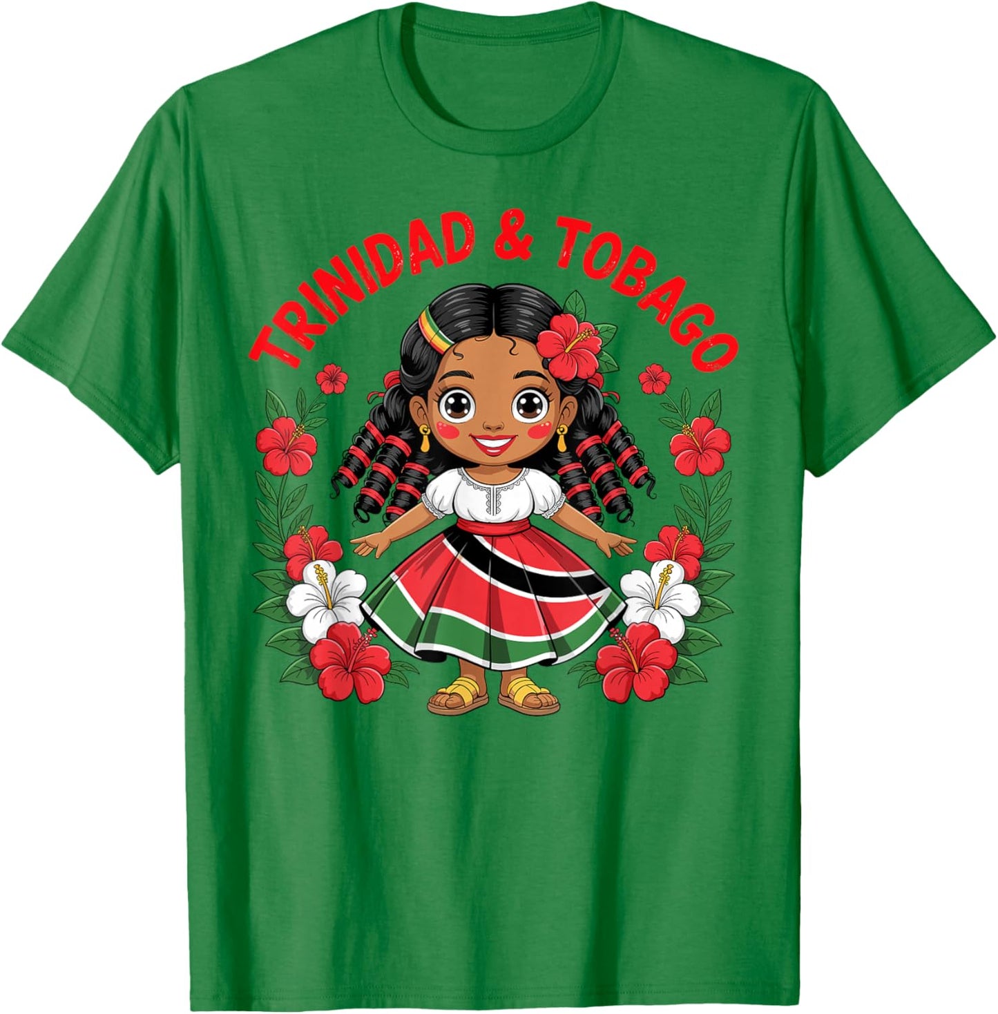 Cute Trinidad and Tobago Girl with Flag Dress for Kids T-Shirt - T-Shirt | Irish Green