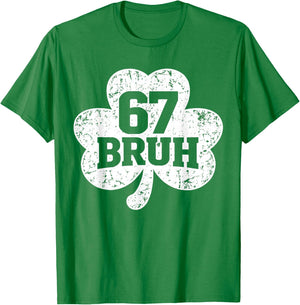 67 Bruh St Patricks Day Shirts for Kids Boys Six Seven Funny T-Shirt - T-Shirt | Irish Green