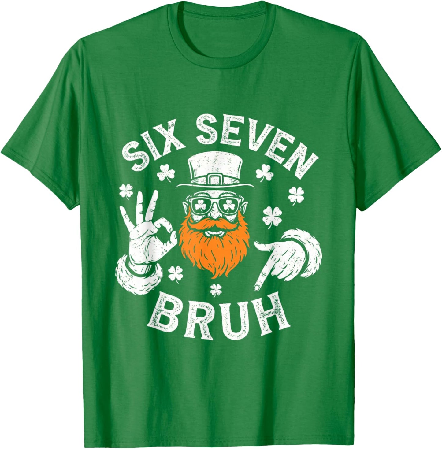 Boys st Patricks Day 67 Leprechaun Hands Six Seven Bruh Kids T-Shirt - T-Shirt | Irish Green