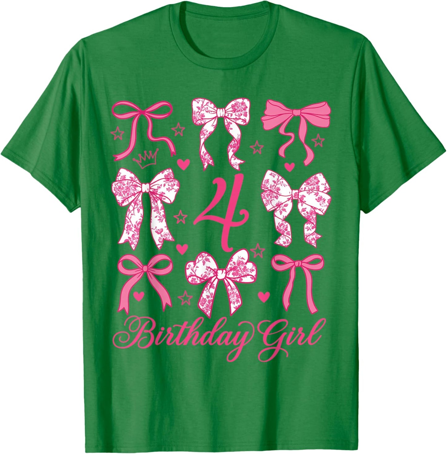 Cute It's My 4 Bday Coquette Bow 4th Birthday Girls T-Shirt - T-Shirt | Irish Green