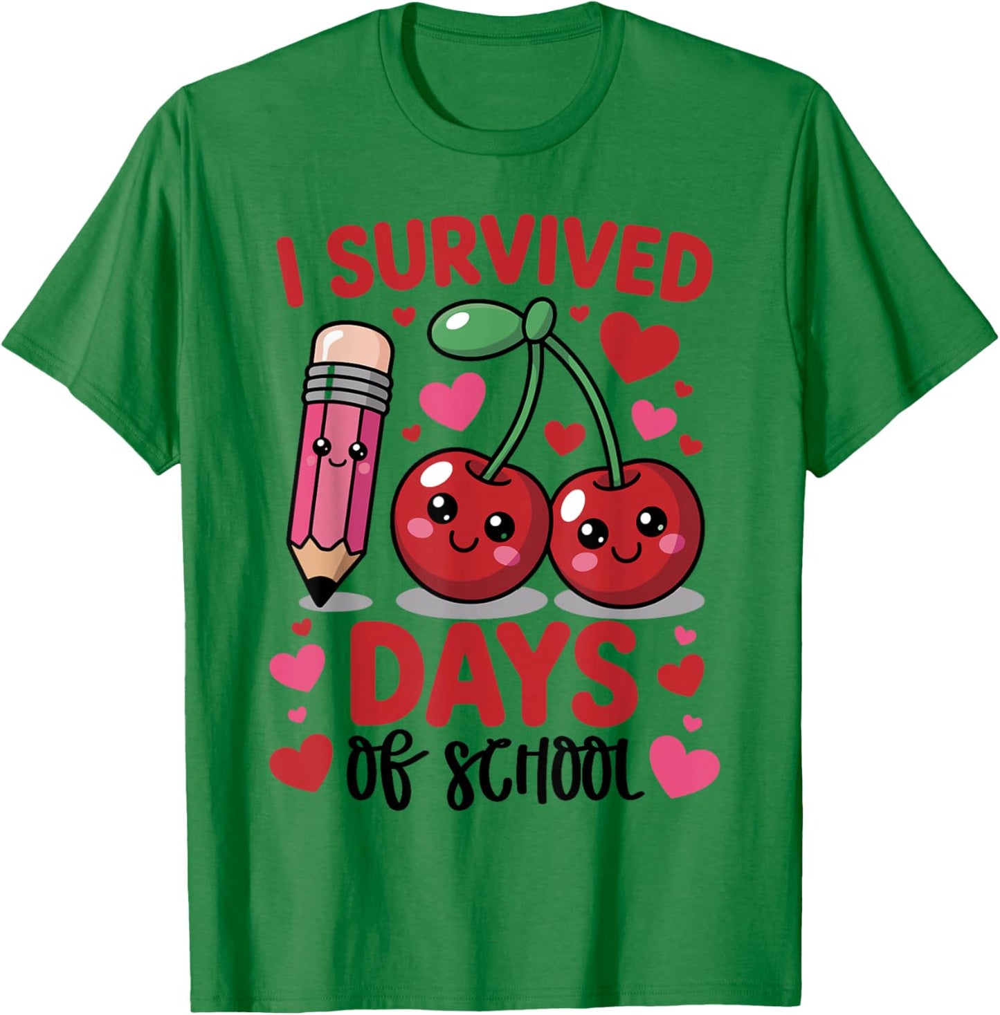 I Survived 100 Days of School Cherry Pink Cute 100th Day T-Shirt - T-Shirt | Irish Green