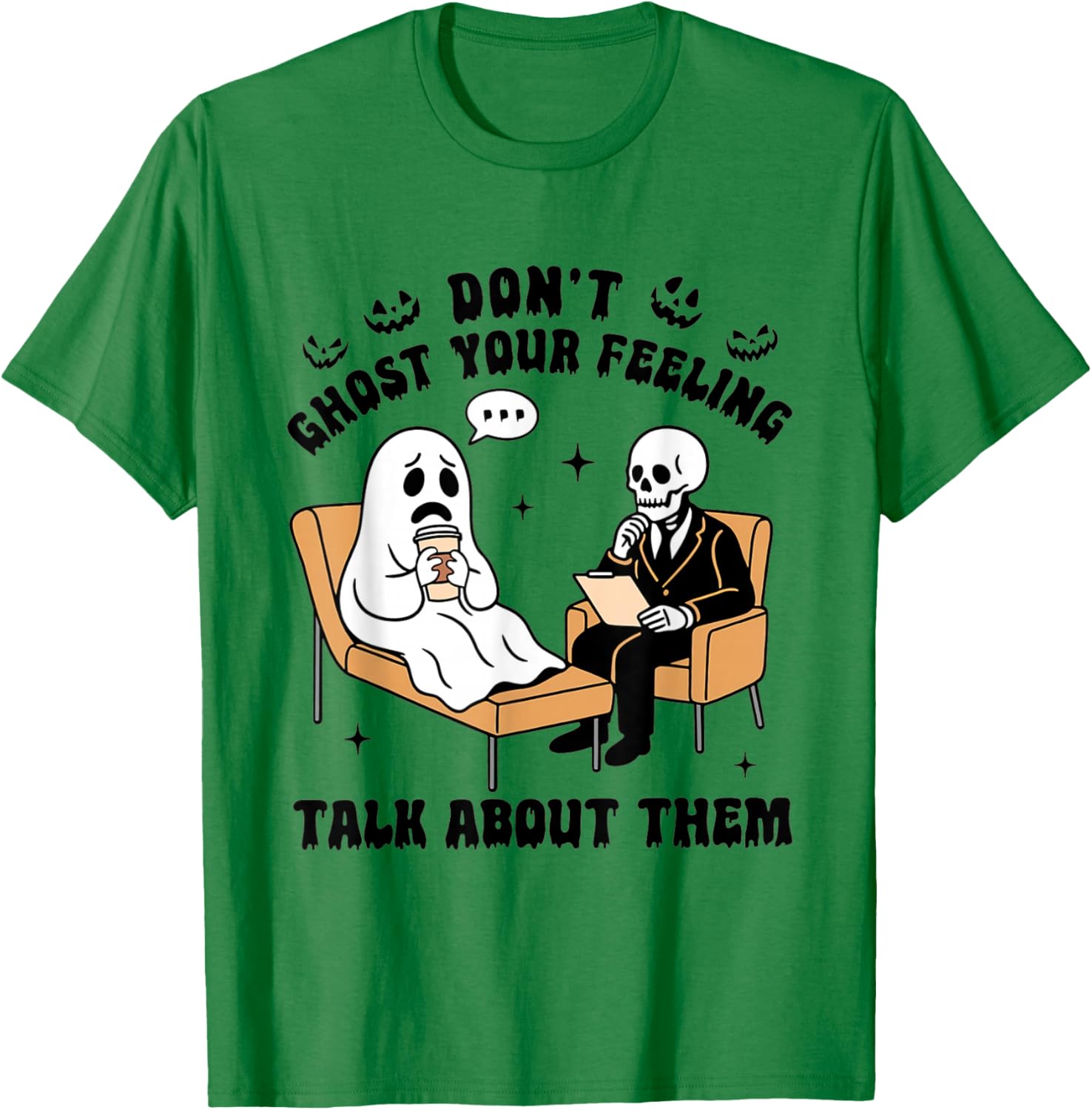 Retro Don't Ghost Your Feelings Mental Health Halloween T-Shirt - T-Shirt | Irish Green