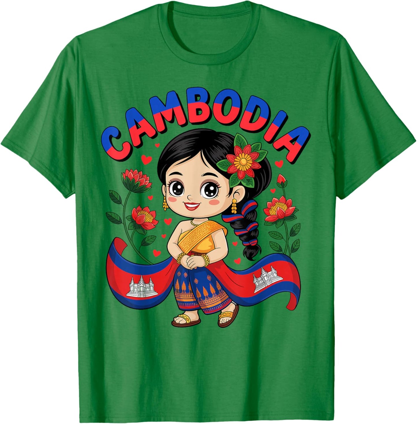 Cute Cambodia Girl in Traditional Dress for Kids T-Shirt - T-Shirt | Irish Green