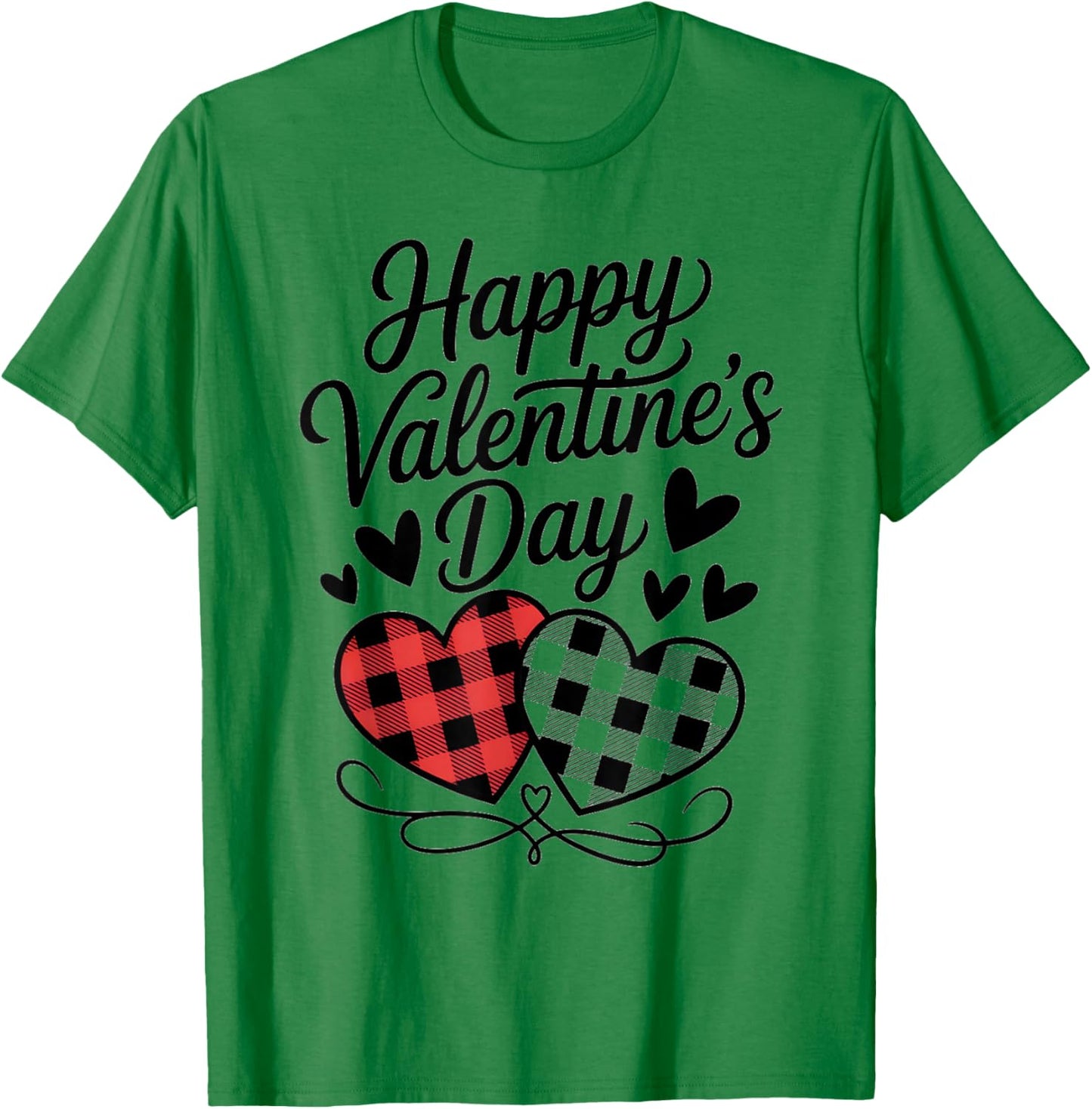 Happy Valentines Day Plaid Hearts Cute Love T-Shirt - T-Shirt | Irish Green