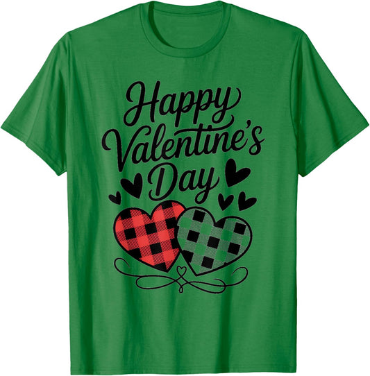 Happy Valentines Day Plaid Hearts Cute Love T-Shirt - T-Shirt | Irish Green