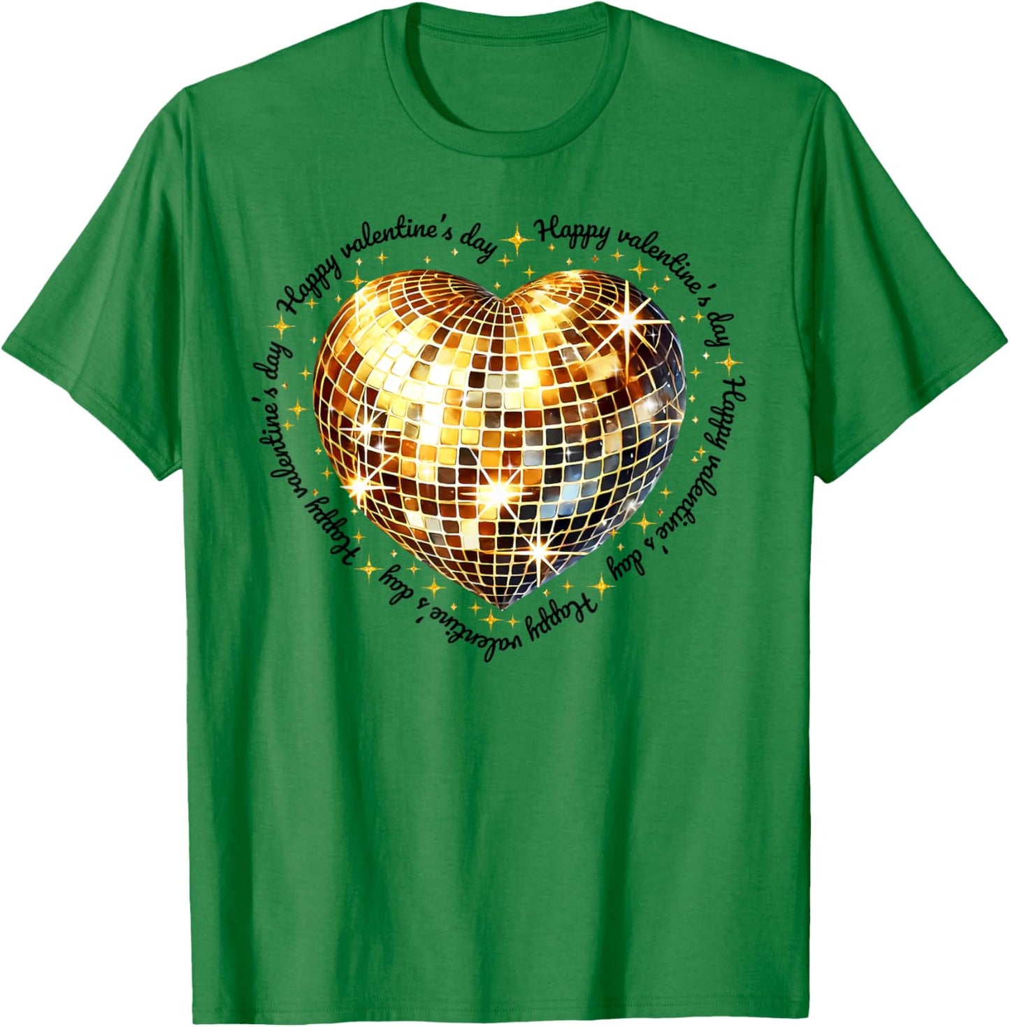 Happy Valentine's Day Funny Gold Coquette Disco Ball Heart T-Shirt - T-Shirt | Irish Green