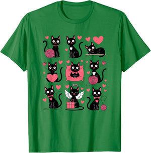 Funny Cats and Hearts Valentines Day Themed Cat T-Shirt - T-Shirt | Irish Green