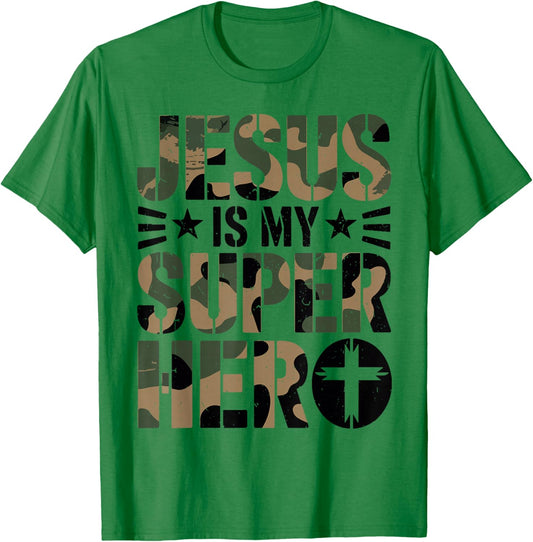 Camo Jesus is My Superhero Toddler Boys Camouflage Christian T-Shirt - T-Shirt | Irish Green