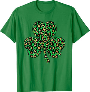 Lucky Clover Shamrock Cheetah Leopard Plaid St. Patricks Day T-Shirt - T-Shirt | Irish Green