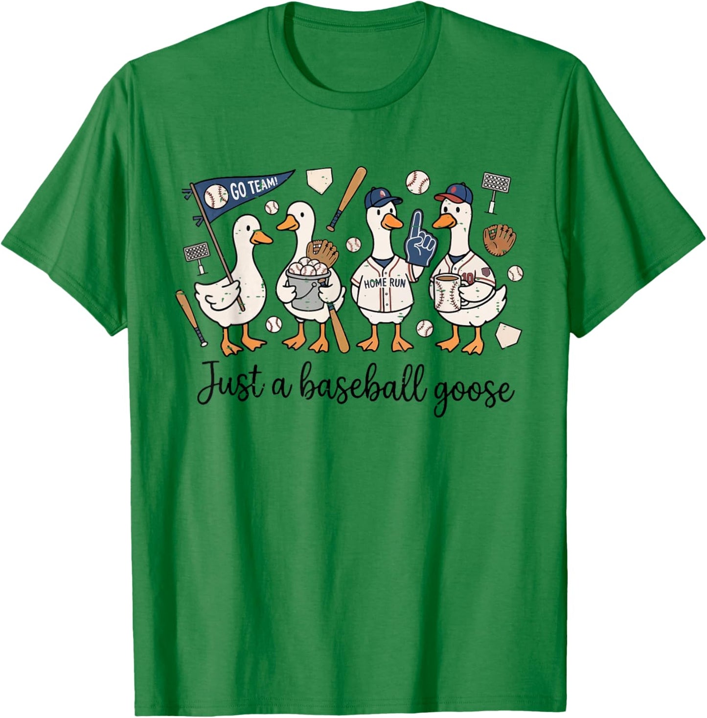 Funny Game Day Just A Baseball Goose Cute Duck Team Sports T-Shirt - T-Shirt | Irish Green