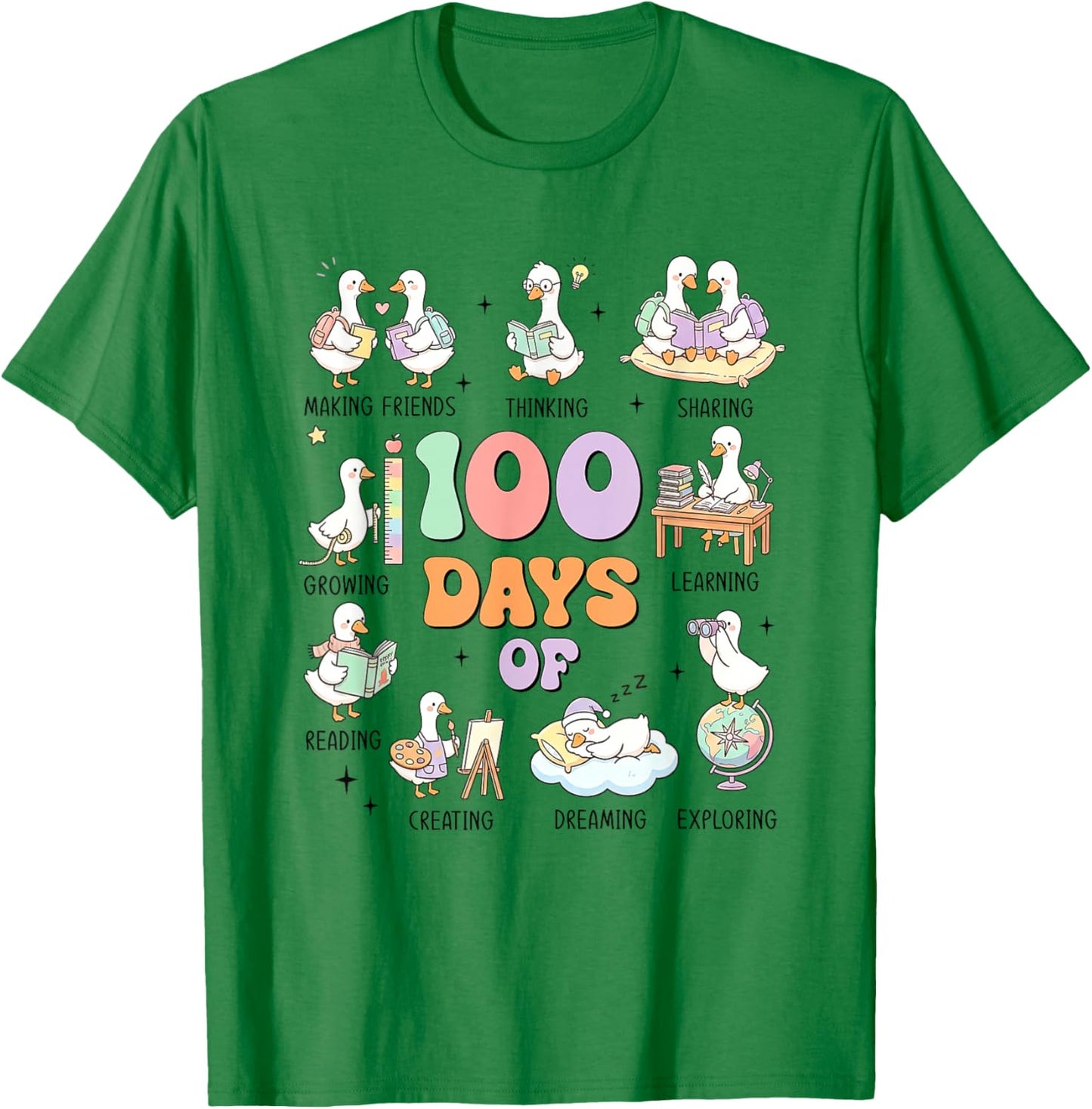 100 Days of School Silly-Goose Teacher Girl Kid 100th Day T-Shirt - T-Shirt | Irish Green