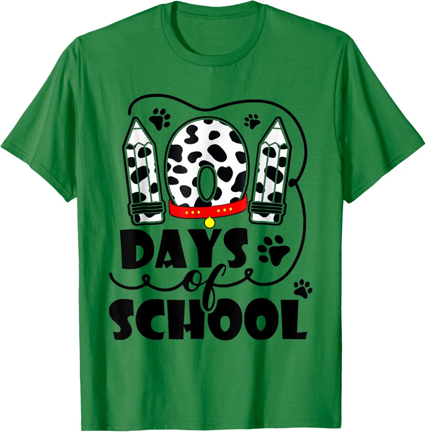 Cute Dog Happy 101 Days School Teacher Student 100 Days T-Shirt - T-Shirt | Irish Green