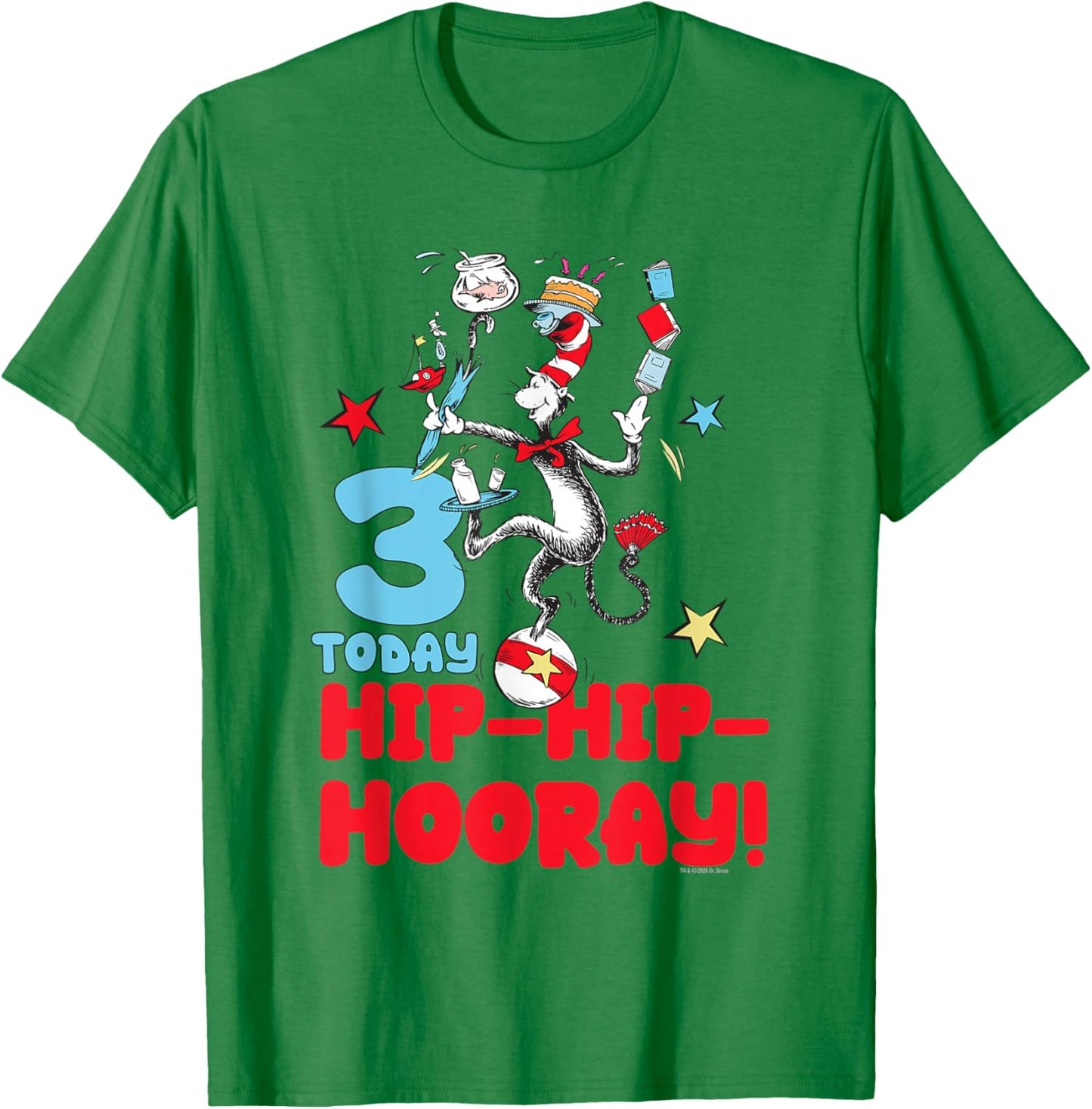 Dr. Seuss Cat in The Hat 3 Birthday Officially Licensed T-Shirt - T-Shirt | Irish Green