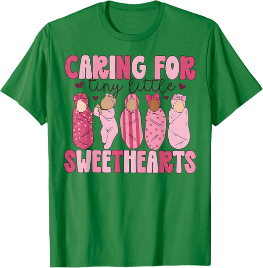 Mother Baby Unit Valentine Caring for Tiny Little, MBU Nurse T-Shirt - T-Shirt | Irish Green
