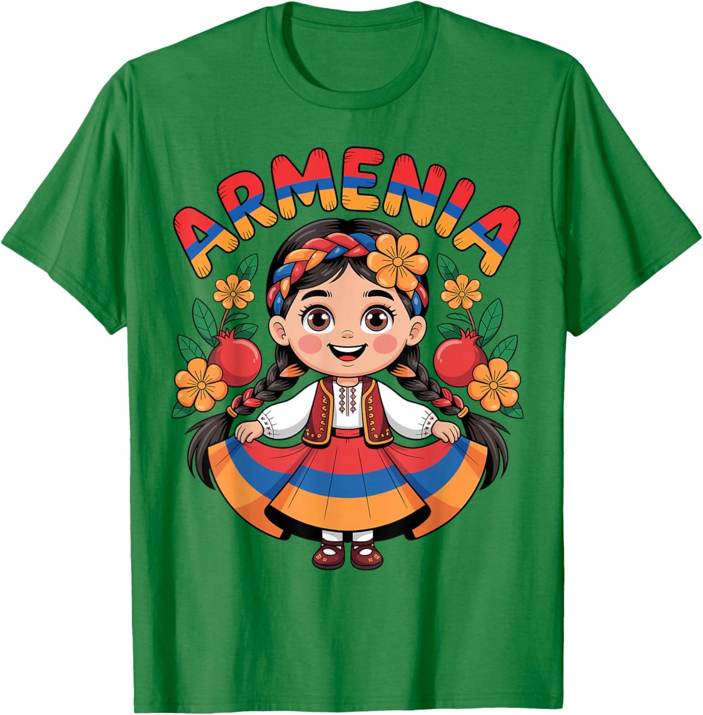 Cute Armenian Girl in Flag Dress with Pomegranates for Kids T-Shirt - T-Shirt | Irish Green