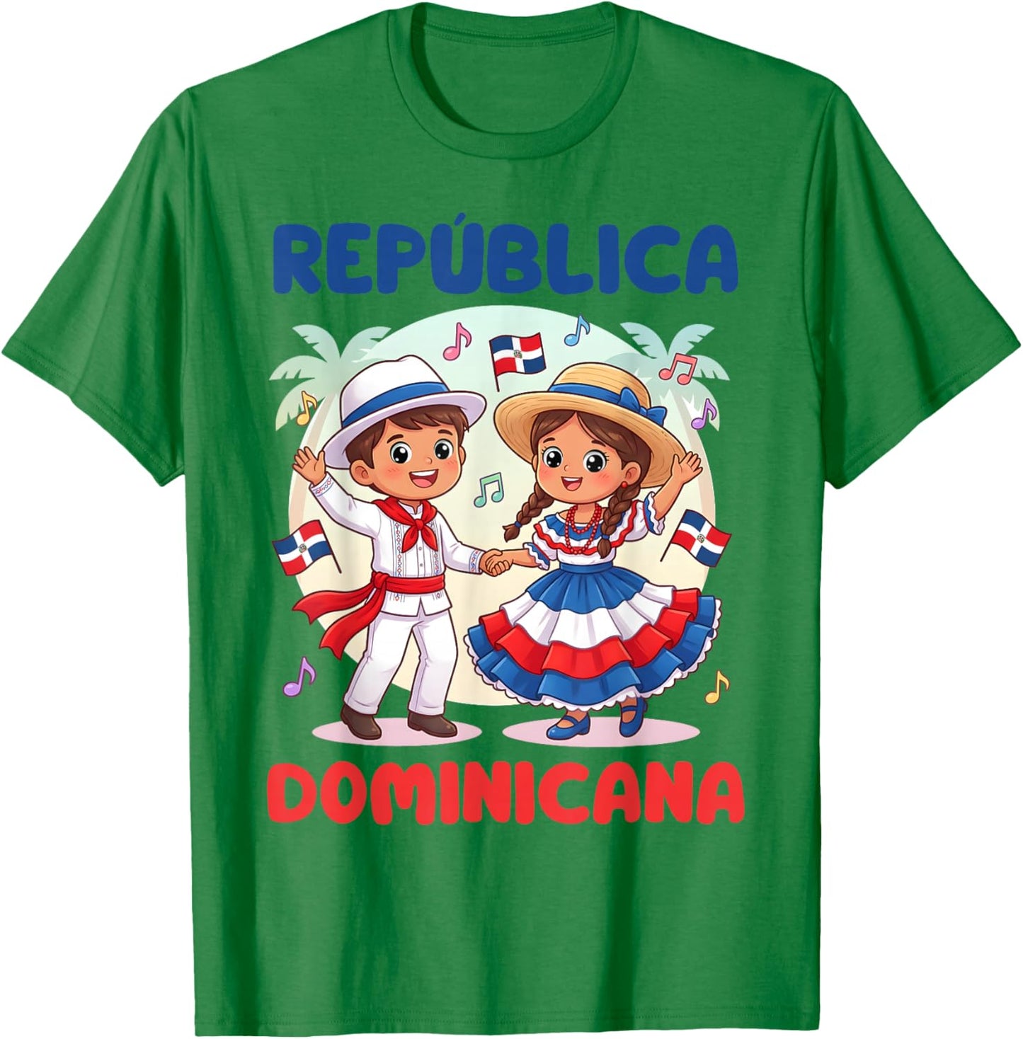 Cute Dominican Kids Dancing in Traditional Outfit Flag T-Shirt - T-Shirt | Irish Green