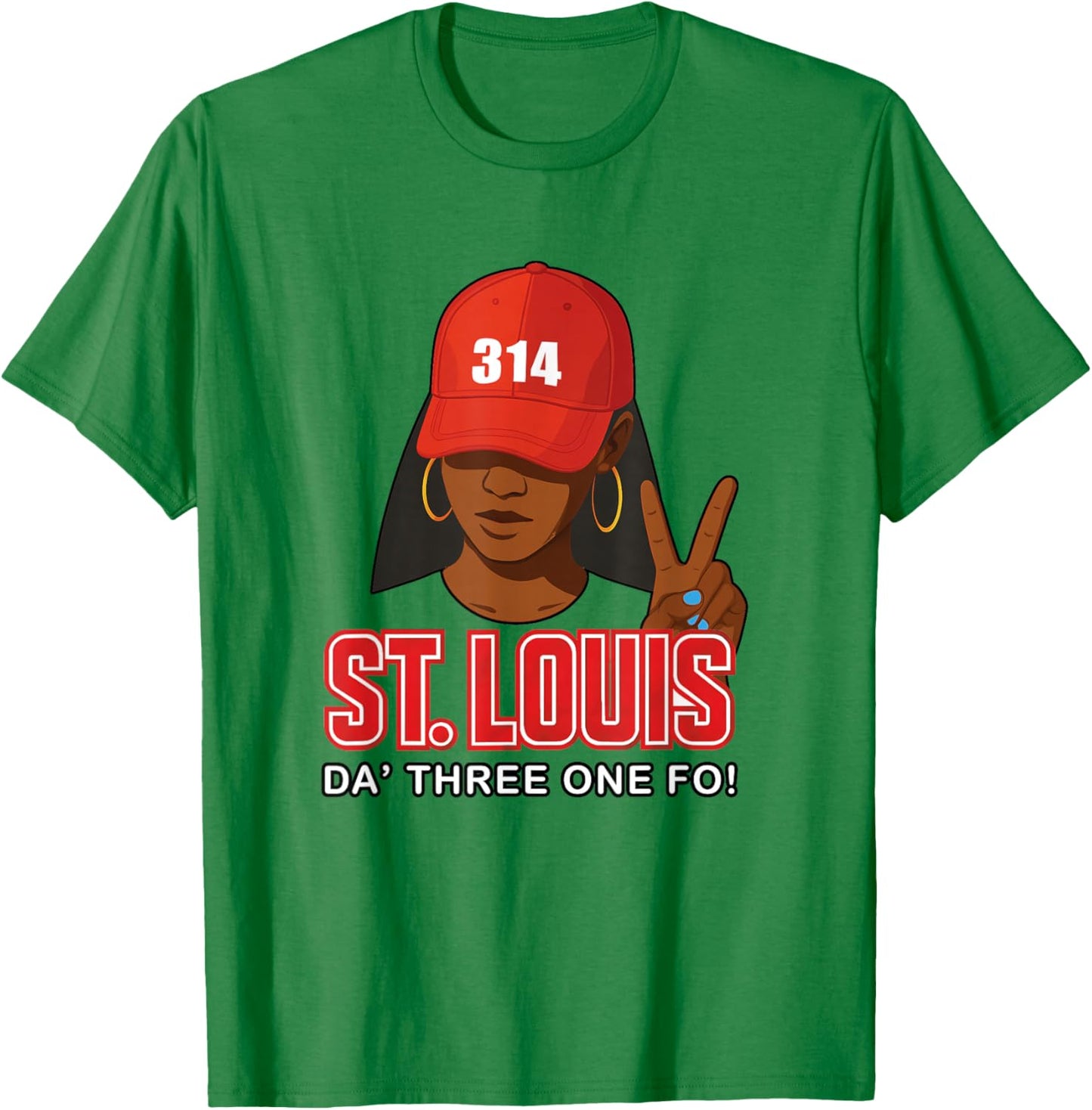 St. Louis 314 Red Hat African American Woman T-Shirt - T-Shirt | Irish Green