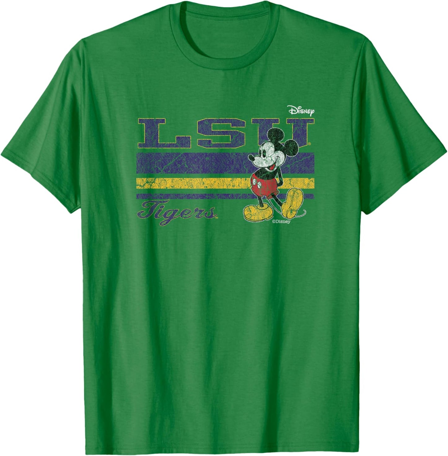 LSU Tigers Mickey Mouse Vintage Gray Officially Licensed T-Shirt - T-Shirt | Irish Green