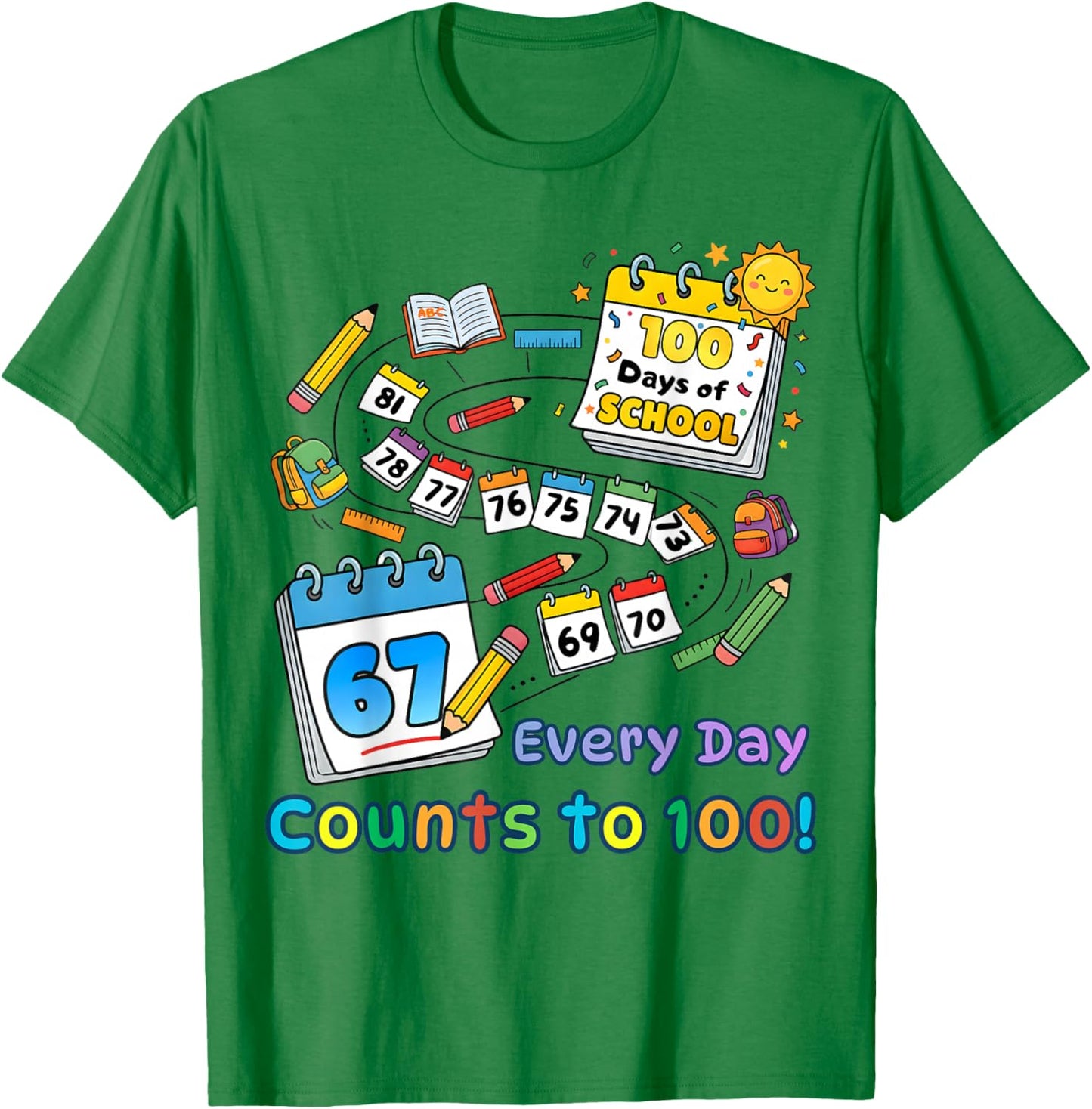 Every Day Counts 100 Days of School Kids T-Shirt - T-Shirt | Irish Green