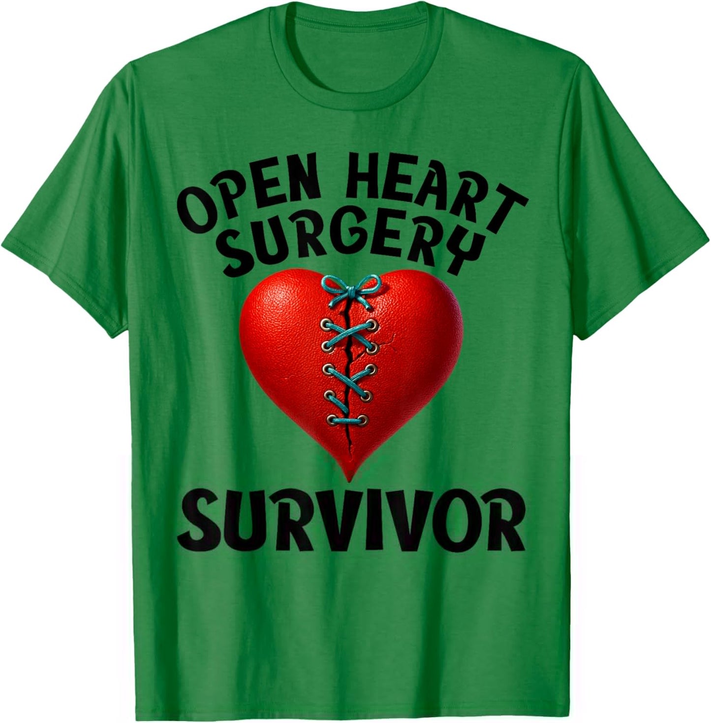 Open Heart Surgery Survivor Stitched Heart Men Women T-Shirt - T-Shirt | Irish Green