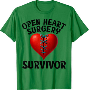 Open Heart Surgery Survivor Stitched Heart Men Women T-Shirt - T-Shirt | Irish Green