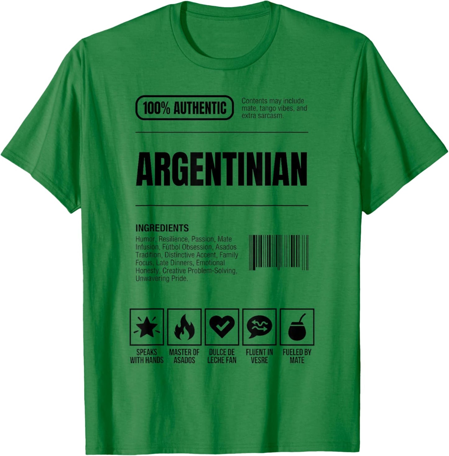 Argentinian Nutrition Facts Ingredients Label T-Shirt - T-Shirt | Irish Green