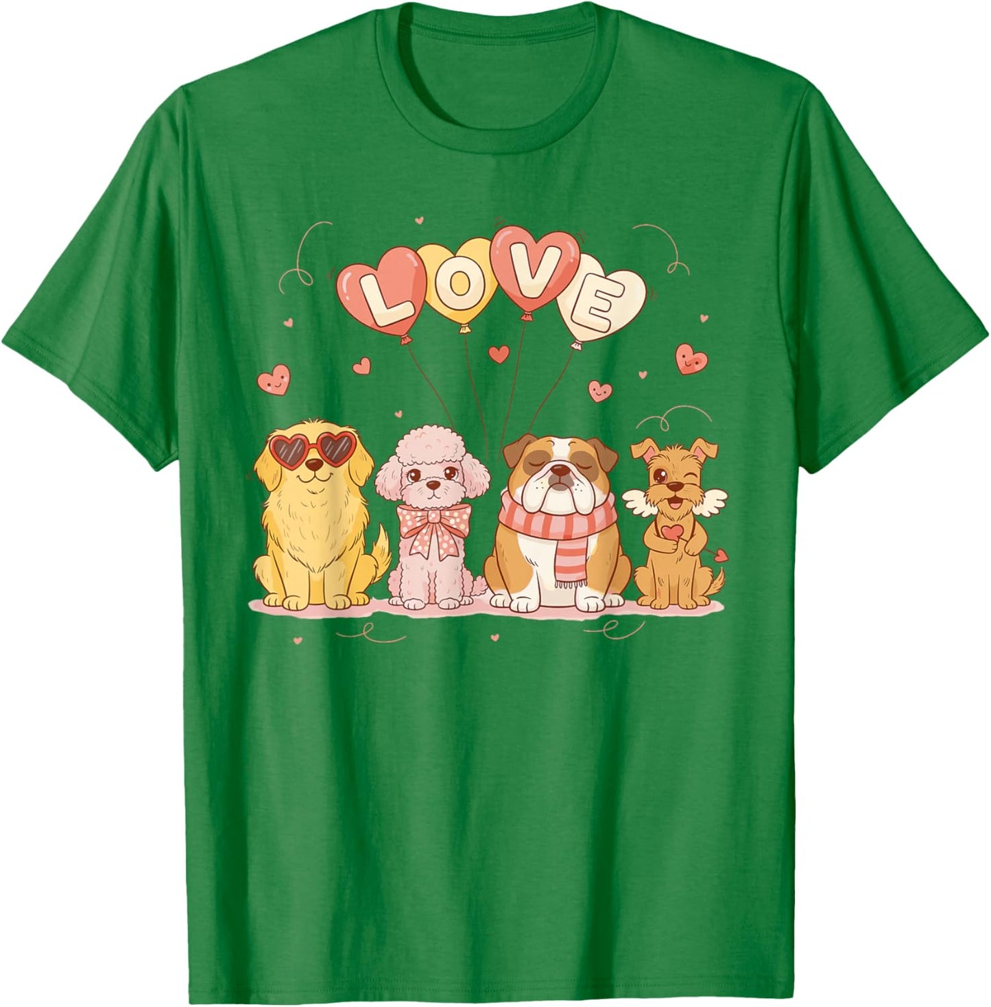 Cute Valentine Dogs Love Balloons Valentine's Day T-Shirt - T-Shirt | Irish Green