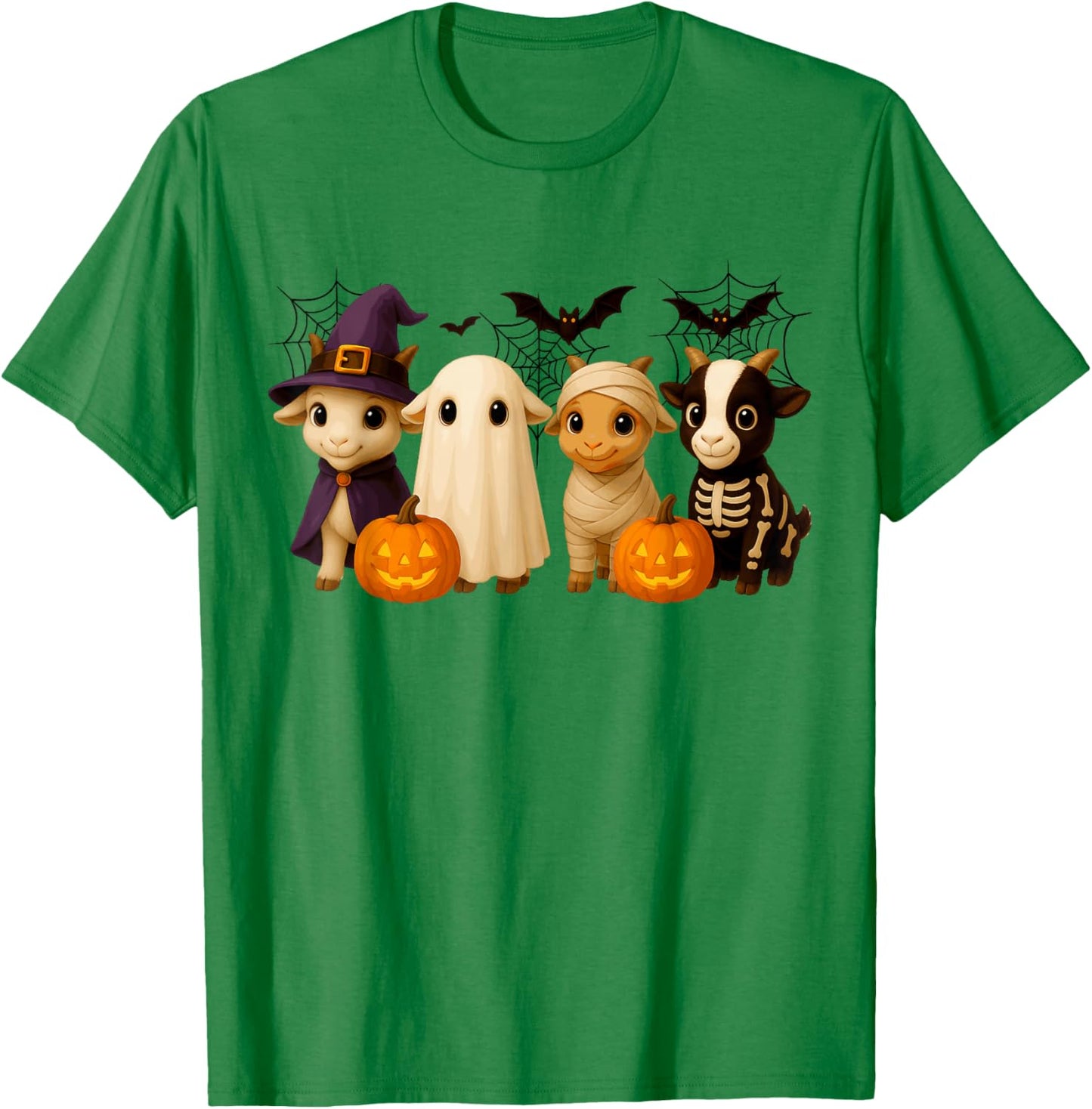 Goats in Witch Skeleton Ghost Costume Happy Halloween Day T-Shirt - T-Shirt | Irish Green