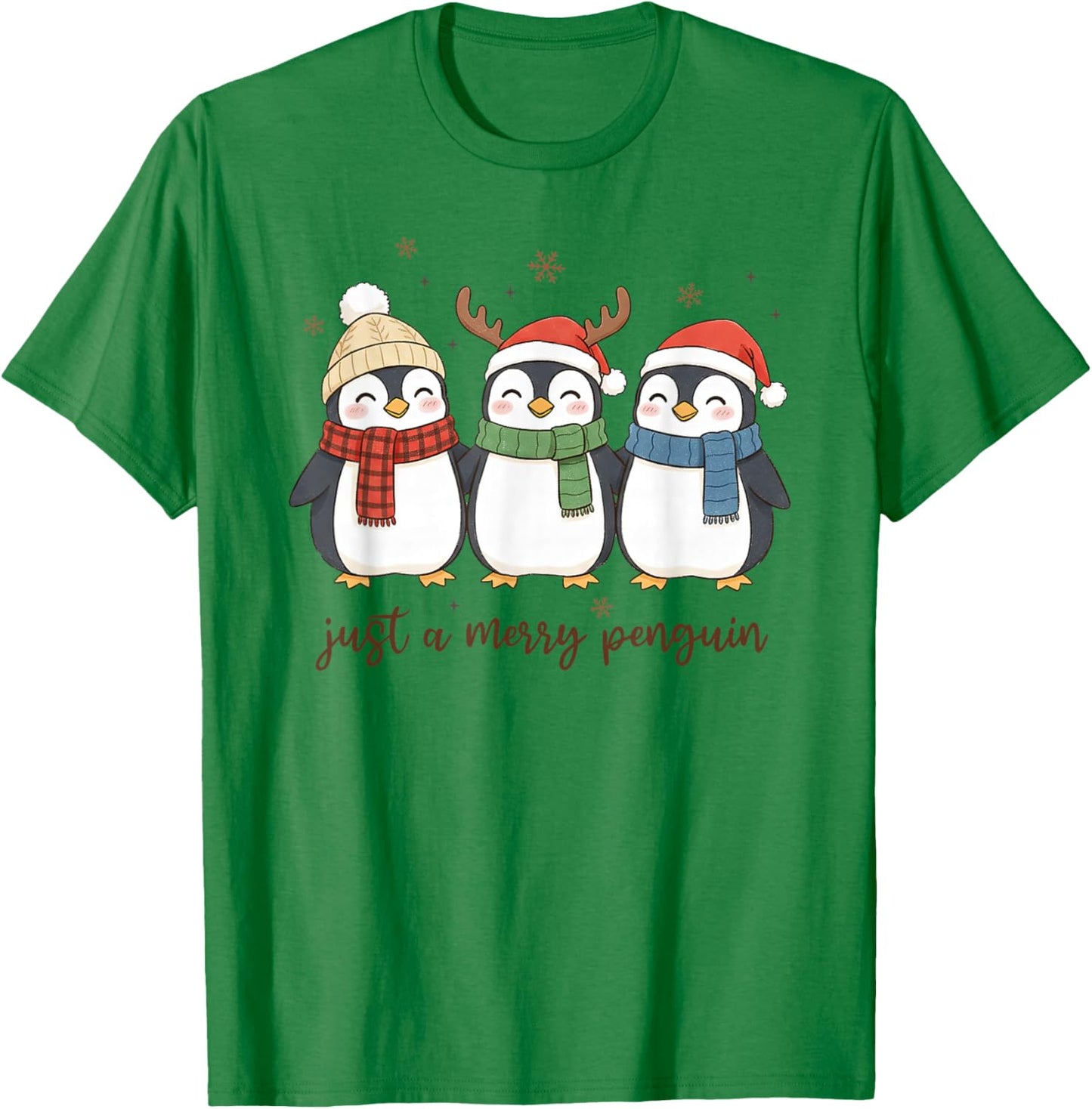 Just A Merry Penguin Christmas Holiday Cozy Winter Animals T-Shirt - T-Shirt | Irish Green
