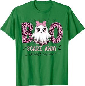 Halloween Boo Scare Away Breast Cancer Awareness Cute Ghost T-Shirt - T-Shirt | Irish Green