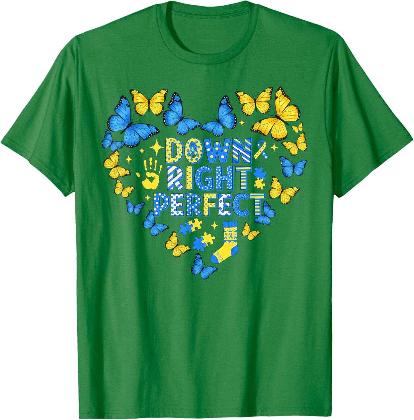 Down Right Perfect Butterflies World Down Syndrome Awareness T-Shirt - T-Shirt | Irish Green