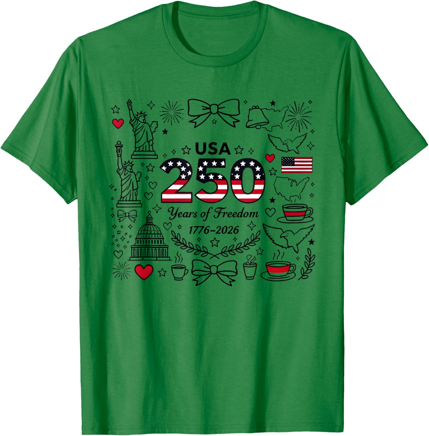 250th American Anniversary Independence 250 Years of Freedom T-Shirt - T-Shirt | Irish Green