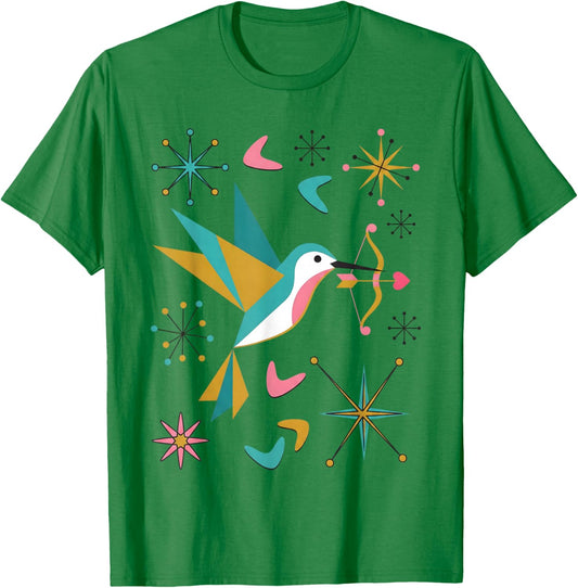 Vintage Retro Mid-Century Modern Look Hummingbird 50s 60s T-Shirt - T-Shirt | Irish Green
