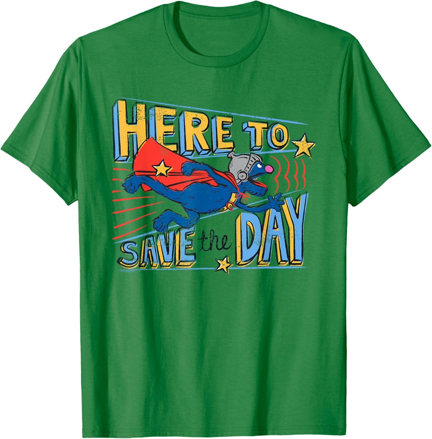 Sesame Street Super Grover Here to Save The Day T-Shirt - T-Shirt | Irish Green
