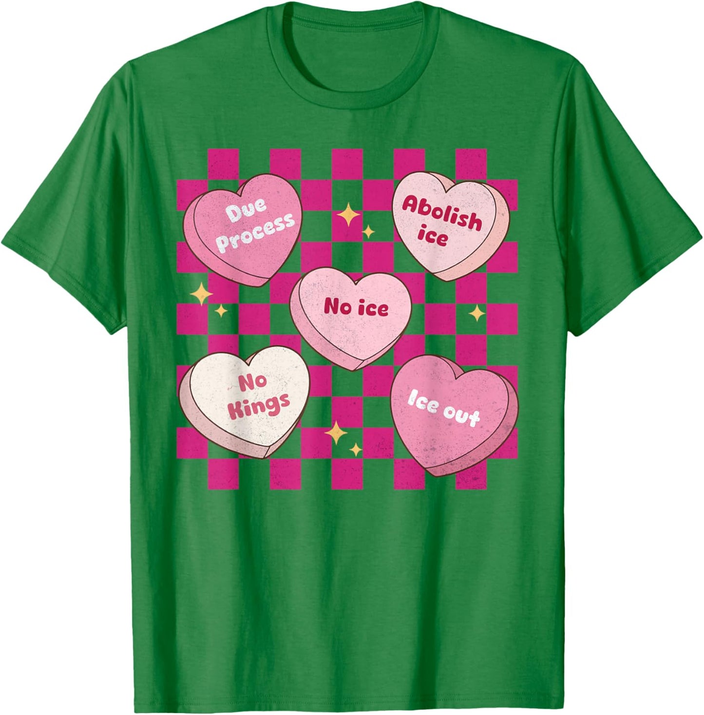 Valentine's Day Candy Heart Funny Abolish Ice Checkered T-Shirt - T-Shirt | Irish Green