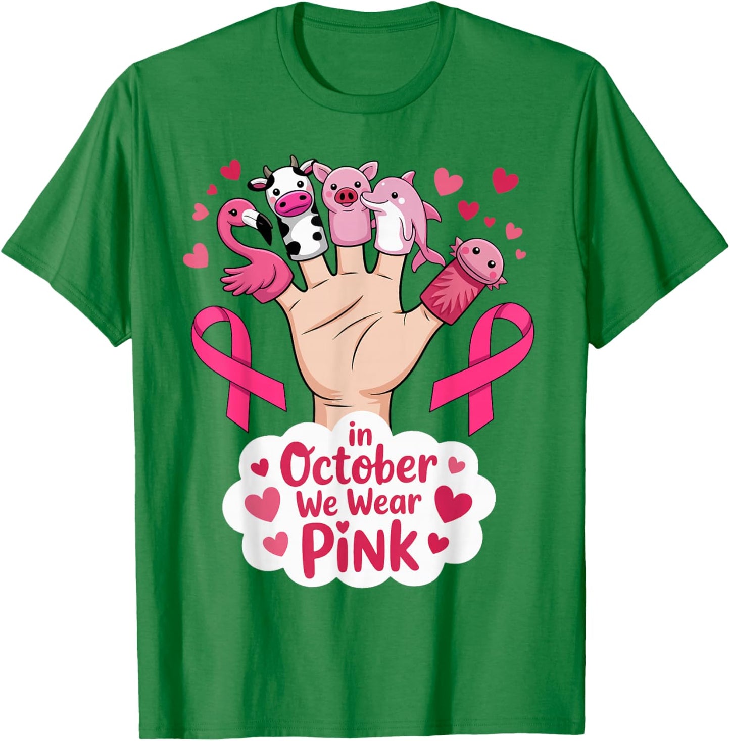 in October We Wear Pink Breast Cancer Awareness Month Kids T-Shirt - T-Shirt | Irish Green
