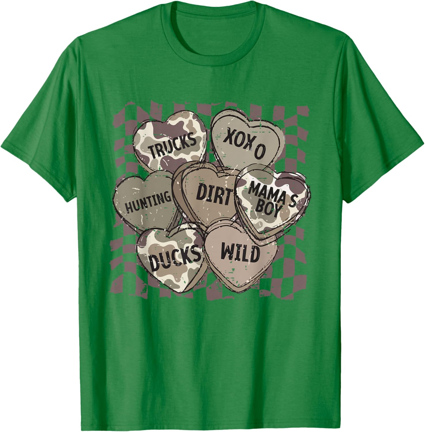 Camo Valentine Hearts Conversation Hunting Duck Truck XOXO T-Shirt - T-Shirt | Irish Green