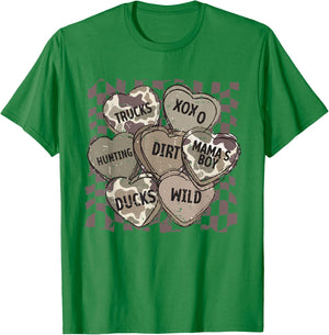 Camo Valentine Hearts Conversation Hunting Duck Truck XOXO T-Shirt - T-Shirt | Irish Green