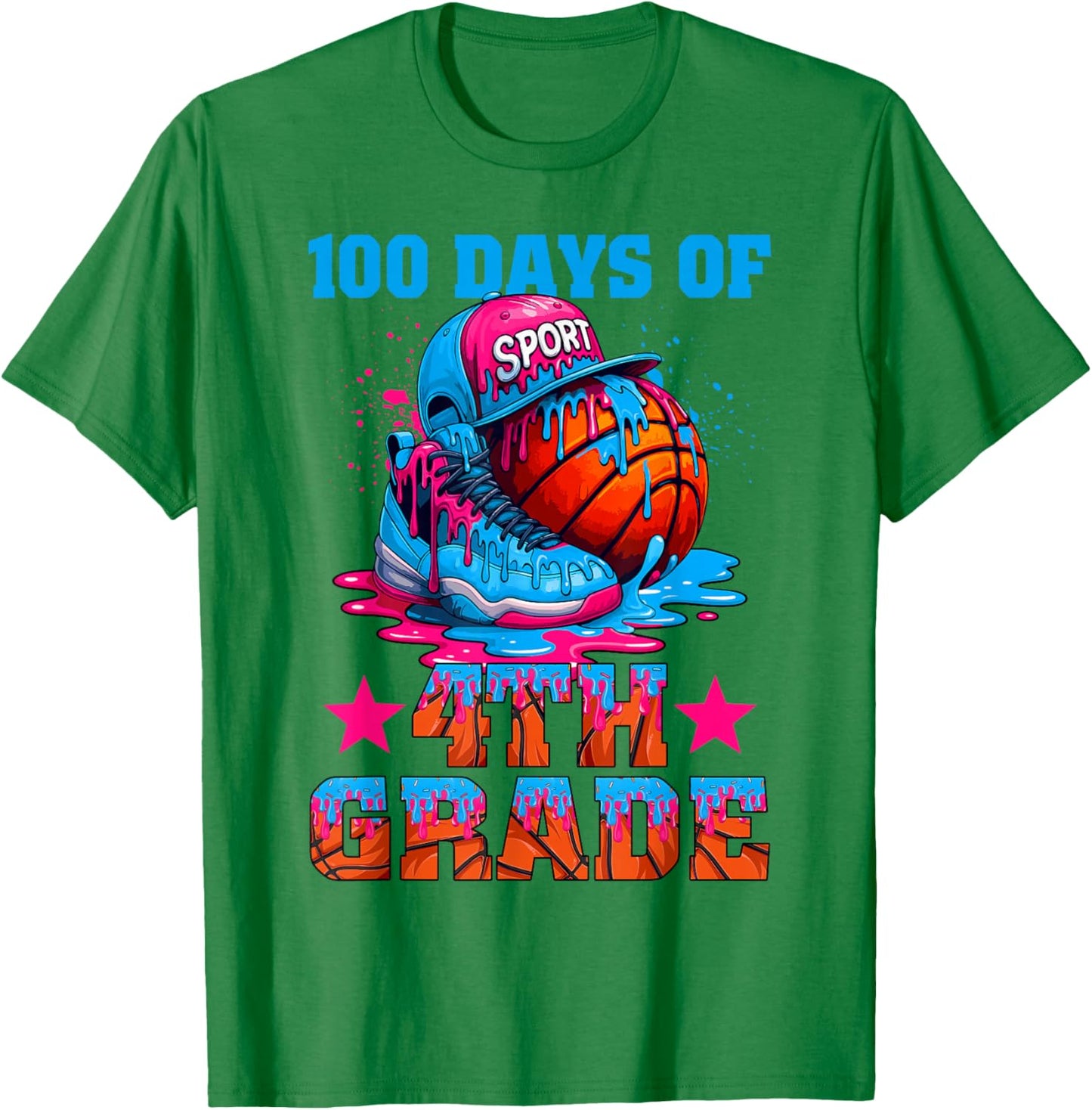 100 Days of 4th Grade Basketball 100th Day of School Boys T-Shirt - T-Shirt | Irish Green