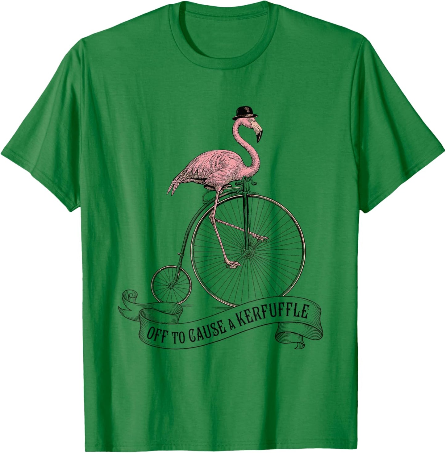 Off to Cause A Kerfuffle Flamingo Funny Birds Vintage Retro T-Shirt - T-Shirt | Irish Green