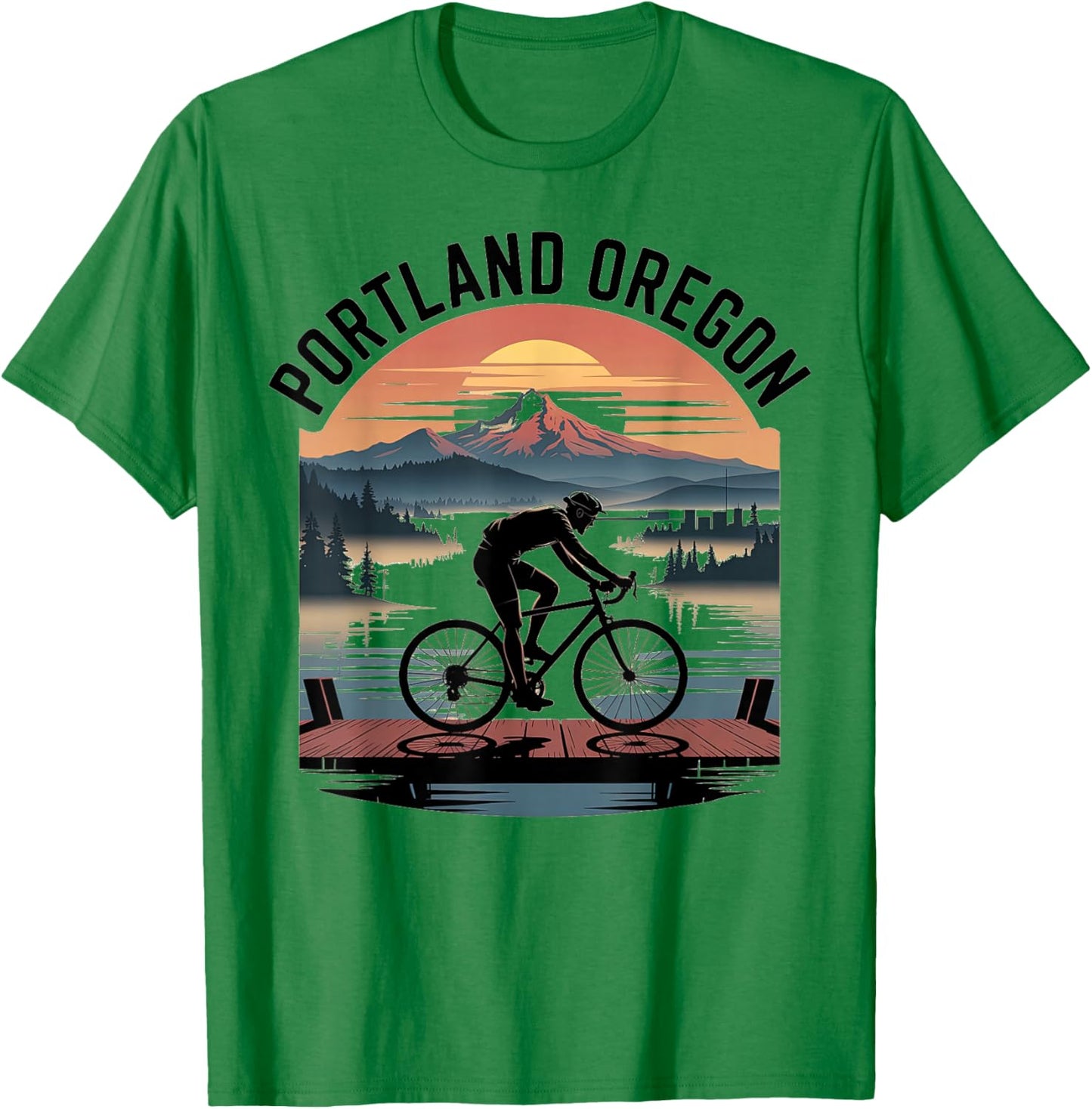 Portland Oregon Scenic Bike Adventure Sunset T-Shirt - T-Shirt | Irish Green