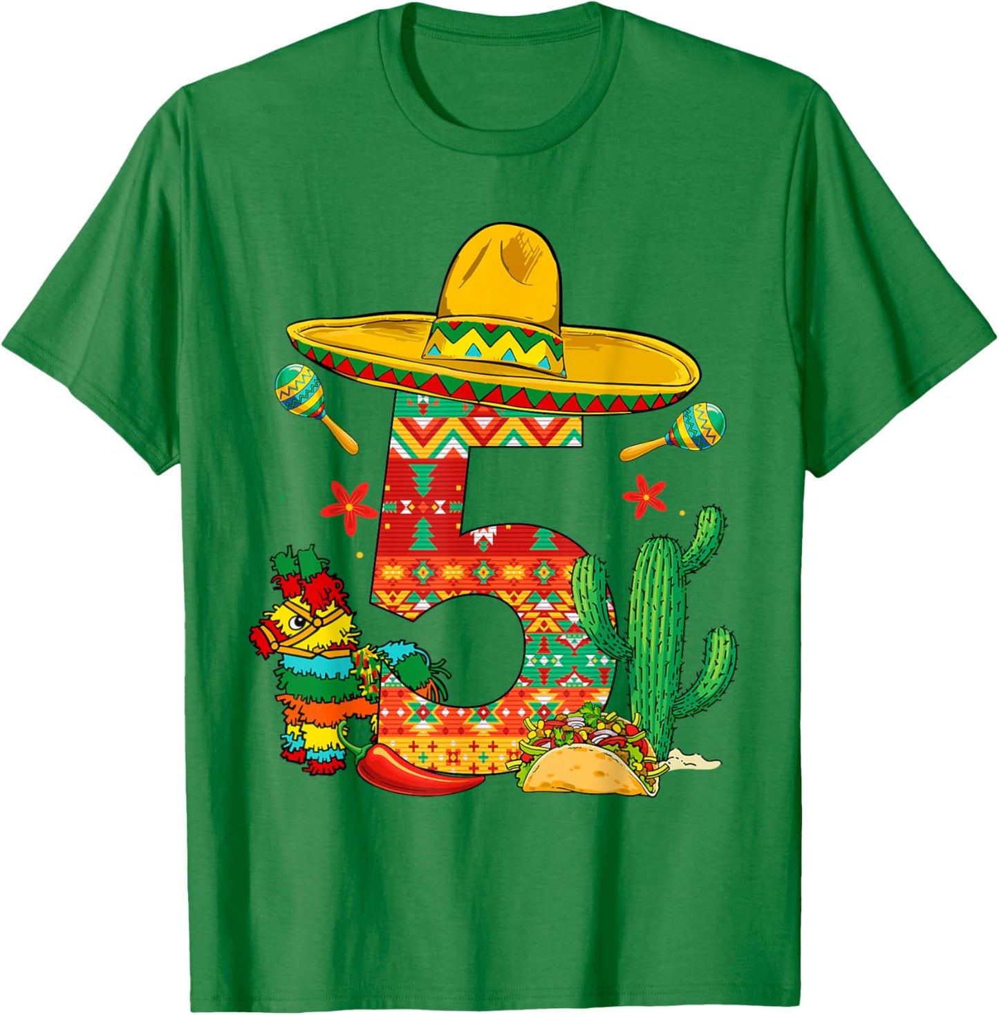 5 Years Old 5th Birthday Cinco De Mayo Fiesta Boy Kid Girl T-Shirt - T-Shirt | Irish Green