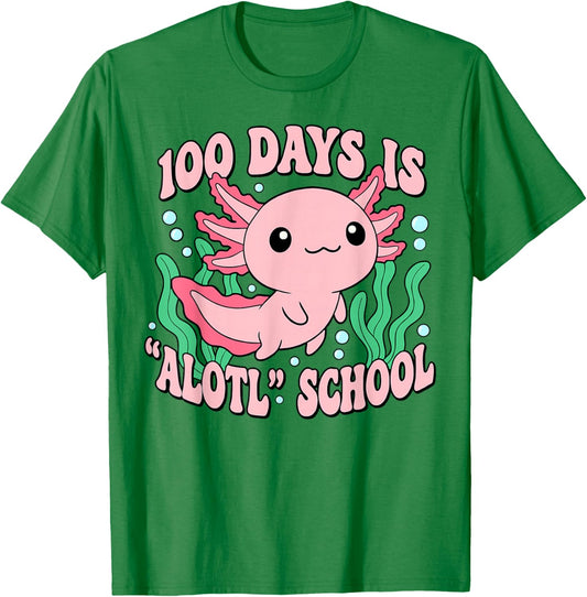 Axolotl 100 Days of School Shirt Girls 100th Day of School T-Shirt - T-Shirt | Irish Green